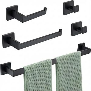 Set di Accessori per Bagno Nero Opaco, <span class=keywords><strong>Portasciugamani</strong></span> da 24 Pollici, Ganci per Asciugamani <span class=keywords><strong>e</strong></span> Accappatoi, Porta Carta Igienica da Parete - Product Image 1