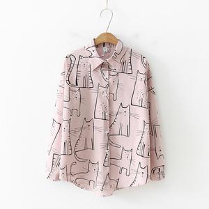 Blouses et chemises <span class=keywords><strong>CHIC</strong></span> chat motif <span class=keywords><strong>femme</strong></span> à manches longues lâche version coréenne des étudiants tout match chemise <span class=keywords><strong>imprimée</strong></span> pour les femmes - Product Image 3