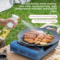 Plaque de barbecue et de crêpes en alliage d'aluminium avec revêtement en pierre Maifan, fond plat, pour cuisson au feu en extérieur