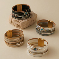 YL populaire Niche Design Devil's Eye Bracelet unisexe diamant clouté multicouche en cuir Pu Bracelet de Style ethnique