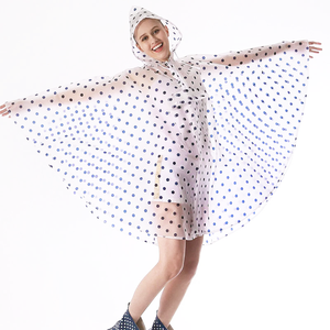 OEM Poncho de lluvia para <span class=keywords><strong>mujer</strong></span> Reutilizable EVA Impresión de <span class=keywords><strong>lunares</strong></span> Impermeable esmerilado Jersey Capa de lluvia con capucha con bolsillo - Product Image 4