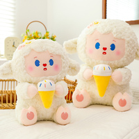 Peluche Mouton Mignon, Jouet en Peluche Doux, Poupée Agneau en Peluche Tenant une Crème Glacée, Animaux de la Ferme en Peluche Moelleux pour Cadeau d'Anniversaire Enfant