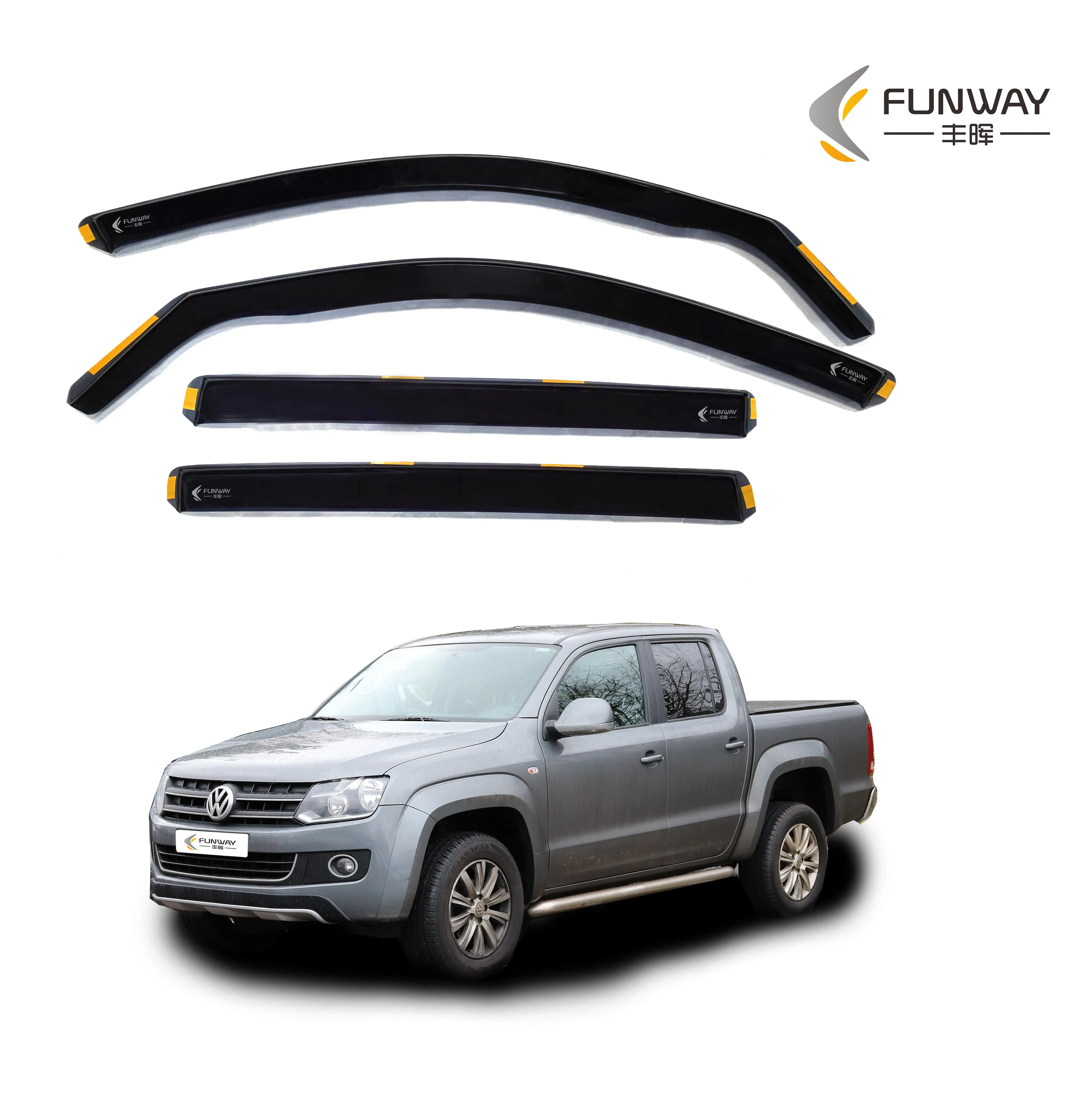 หน้าต่างอัตโนมัติสีดํา Sun Visor มุ้งลวดประตูสําหรับ VOLKSWAGEN Amarok 2010-Up 4 ประตูรถกระบะอุปกรณ์เสริมภายนอกลม Deflector