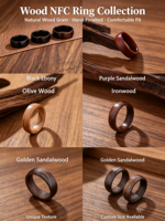 Bague intelligente NFC personnalisée en bois massif et céramique, puce NTAG216 CUID, bague RFID passive pour le contrôle d'accès et les cartes sociales