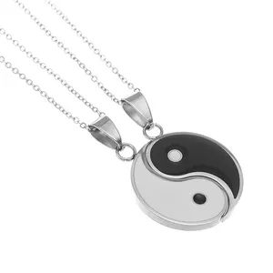 I016 Jewelry Tai Chi Gossip Retro Classical Ethnic enamel puzzle pendant yin yang necklace