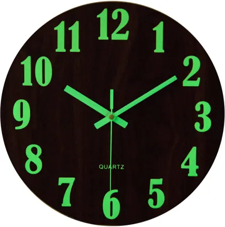 Reloj de pared redondo de cuarzo, redondo, creativo, luna de madera, luminoso, 30cm