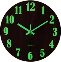 Relógio de Parede de Quartzo Redondo, Criativo, 30cm, Lua Luminosa de Madeira