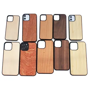 Natural Real Wood Phone case PC Blank cases for iPhone 11 12 13 Pro xs XR , Custom Engraving Logo tpu wooden mobile phone case