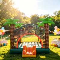 Château gonflable commercial en PVC sur le thème des dinosaures pour enfants, avec palmiers, pour jardin extérieur et anniversaires