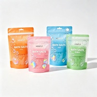 Sachets Doypack transparents pour sels de bain relaxants, avec estampage holographique personnalisé, refermables à fermeture éclair