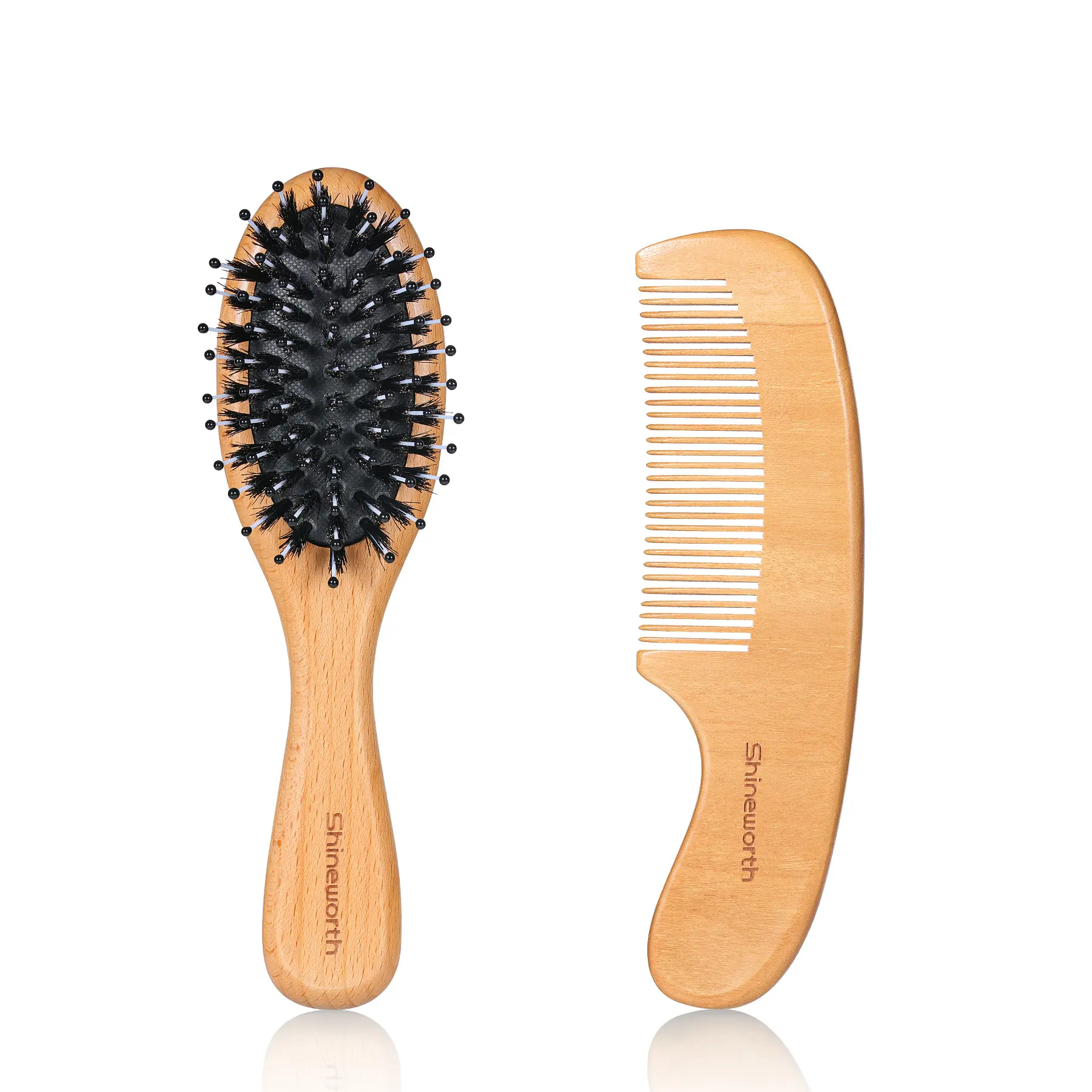 Wood Handle Natural Boar Bristle Hair Brush Small Bristle Nylon New Salon Detangling Hair Comb
