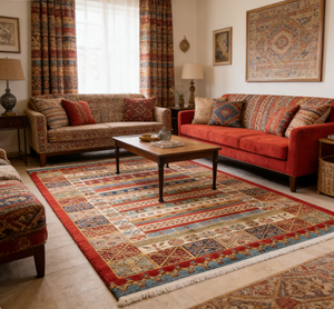 Tappeto in Stile Turco con Design Astratto di LandScopeTech, Tessuto a Macchina in Poliestere, Antiscivolo e Ipoallergenico per Soggiorno - Product Image 1