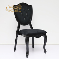 Chaise de salle à manger moderne gothique noire en gros, dossier bouclier à boutons en cristal, chaise de mariage de luxe en velours de style français pour hôtel et fête