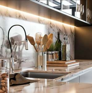 Gabinete de Cocina Personalizado de Diseño Contemporáneo para Toda la Casa con Isla, Almacenamiento de Madera Contrachapada con Vidrio Oculto, Gabinete de Pared Moderno - Product Image 4