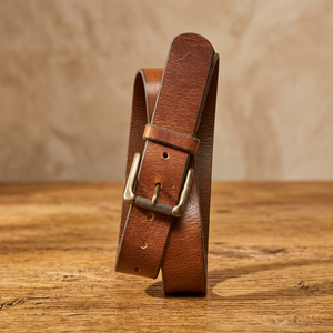Ceinture en cuir de buffle véritable avec logo personnalisé, boucle carrée solide en acier, robuste, largeur 3,8 cm, longueur personnalisée, imperméable, BS - Product Image 1