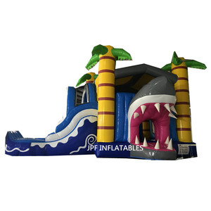 Phong cách phổ biến <span class=keywords><strong>Inflatable</strong></span> cá mập <span class=keywords><strong>bouncy</strong></span> Combo với trượt để bán - Product Image 1