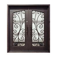 Puerta Doble de Hierro Forjado de Diseño Clásico para Casa, Puerta de Entrada Frontal Moderna con Aislamiento Térmico