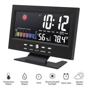 Wholesale <b>Digital</b> Alarm <b>Clock</b> Multifunction Weather Station Time Temperature Humidity Display with Sound Control for Indoor - Product Image 4