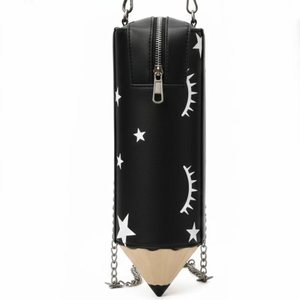 Nieuwigheid Crossbody-tas in potloodvorm Kawaii mini-schoudertas van kunstleer Leuke crossbody-tas met sterpatroon en ketting - Product Image 3