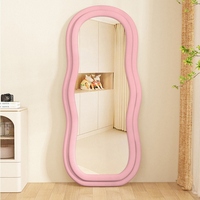 Miroir de toilette moderne ondulé en flanelle douce, pleine longueur, support en acier, anti-explosion, fait à la main, décoration intérieure