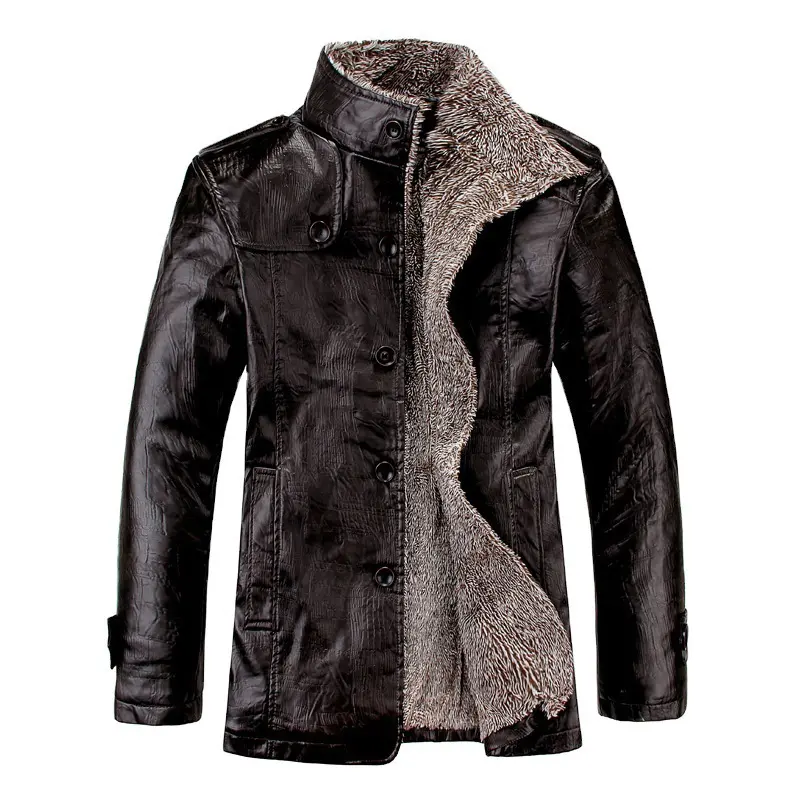 Large size leather coat men's autumn and winter lapel fur jacket dad's leather jacket