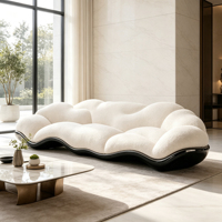 Canapé en forme de vague de style italien, base en FRP noir brillant, tissu courbé, canapé sectionnel pour résidence haut de gamme