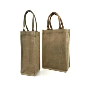 Wholesale Cheap Jute Wine Bag Reusable Burlap Jute Gift Bags Eco Friendly Jute Shopping Tote Bags With Custom Printing Logo