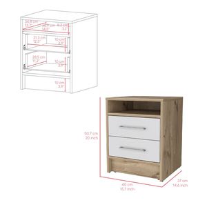 DB Modern Luxury Nightstand Cartiz Solid Wood Two-Drawers in White/<b>Light</b> <b>Oak</b> Finish for Apartment or Hospital Use - Product Image 3