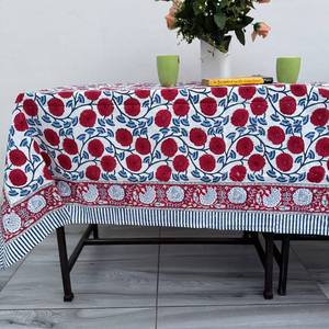Jaipuri Handmade Unique Simple Floral Hand Block Printed Indian Cotton Eco-Friendly Durable <b>Round</b> <b>Table</b> Cover for <b>Table</b> Styling - Product Image 1