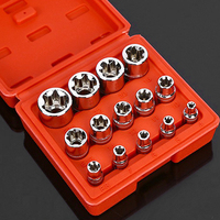 Jeu de douilles Torx E de 14 pièces avec étui, entraînement de 1/4, 3/8, 1/2 pouce, douilles étoiles à couple externe E4-E24
