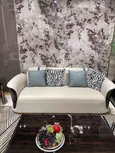 การผสมผสานระหว่างโซฟาห้องนั่งเล่นในสไตล์หรูหราของอิตาลีหนังแท้สีขาวโซฟาผสม1 + 2 + 3 - Product Image 3