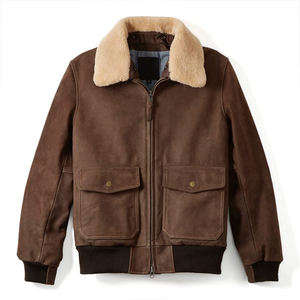 سترة جلدية شتوية بياقة شيربا موضة جديدة للرجال سترة جلدية مخصصة للرجال - Product Image 1