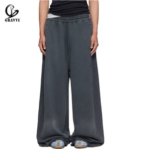 Pantalon de survêtement unisexe ultra large et ample en molleton avec cordon de serrage, coupe décontractée, style streetwear, 100% coton épais - Product Image 1