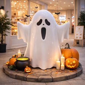 Escultura de <span class=keywords><strong>Fantasma</strong></span> de Fibra de Vidrio Personalizada para Halloween, Decoración de Calabaza con Vela para Entrada de Centro Comercial, Exhibición para Promoción de Eventos Festivos - Product Image 1