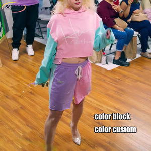 高品质粉扑印花色块全定制数码印花时尚重量级超大男士连帽运动衫 - Product Image 2