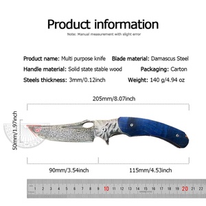 Cuchillo Táctico Personalizable Blue Dragon, Hoja de Acero de Damasco de Alta Calidad, No Intercambiable, Madera Sólida Estable DIY - Product Image 6