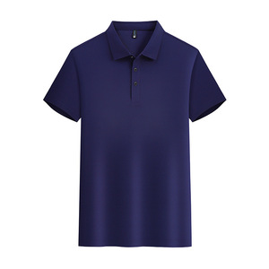 Camisa Polo de Nailon Azul Marino de Manga Corta, Color Sólido, Ropa de Trabajo, Uso Diario - Product Image 1