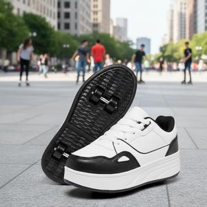 Patines <span class=keywords><strong>con</strong></span> <span class=keywords><strong>Ruedas</strong></span> para <span class=keywords><strong>Niñas</strong></span>, 4 <span class=keywords><strong>Ruedas</strong></span>, Desmontables, <span class=keywords><strong>con</strong></span> Adornos de Peluche, <span class=keywords><strong>Zapatillas</strong></span> de Tenis a la Moda, Color Negro y Blanco, Suela de EVA, Talla 11 - Product Image 2