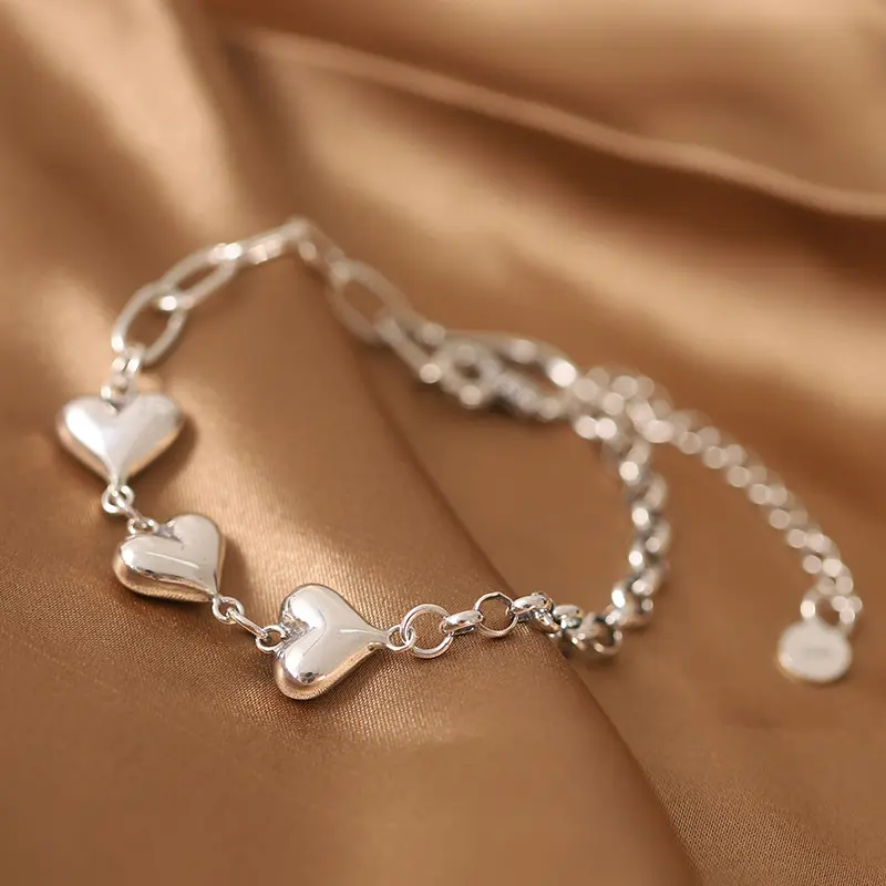 Gelang Bandul Hati Perak 925 Perhiasan, Gelang Rantai Liontin Cinta Wanita Perak