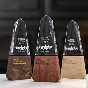 En blanco <span class=keywords><strong>obelisco</strong></span> trofeo de cristal con base de madera MH-NJ0120 - Product Image 1