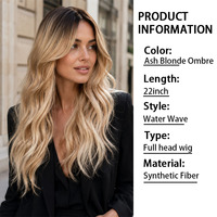 Perruque synthétique longue ondulée pour femme, blond miel foncé, effet vague d'eau, avec racine foncée, ligne de cheveux naturelle, bonnet en filet rose, résistante à la chaleur 150%