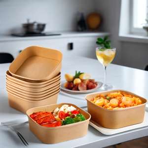 Contenant alimentaire rectangulaire en papier blanc imprimé sur mesure, jetable, de qualité alimentaire, pour salades et autres aliments, vente en gros - Product Image 2