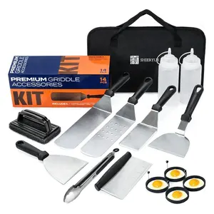 Outdoor BBQ Griddle Tools Spatulas Set For Blackstone - 14 Pcs Flat Top Griddle Accessories Kit