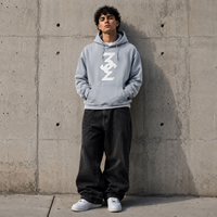 Sweat à capuche personnalisé avec logo en relief pour hommes et femmes, coupe oversize, en molleton de coton épais, style streetwear, OEM, faible MOQ, impression 3D, bleu gris