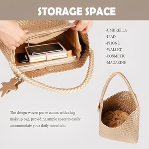 Borsa a Spalla Intrecciata in Pelle PU di Alta Qualità, Grande Capacità, per Donne, Lussuosa Borsa Hobo Intrecciata a Mano - Product Image 2