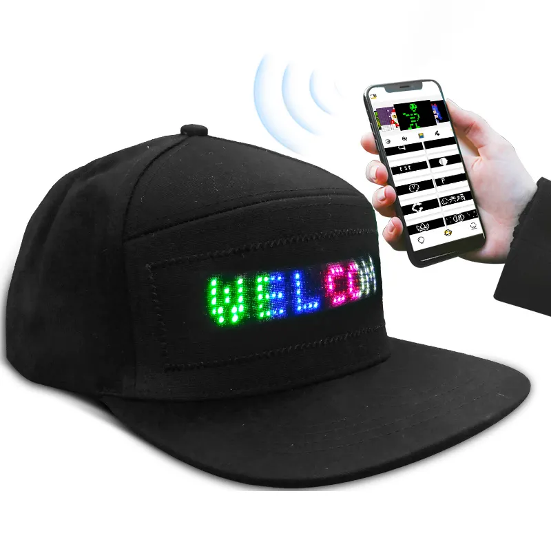 Accendi cappelli a LED con cappelli a LED personalizzati programmabili con Display a LED ricaricabile con cappello a scorrimento