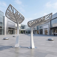 Grande sculpture moderne en acier inoxydable en forme de feuille, style parasol, pour jardin de villa et projets de parcs extérieurs, Fourniture d'usine
