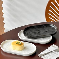 Assiettes ovales en porcelaine blanches et noires de style français, pour restaurant, pas chères, pour servir des gâteaux, assiettes de présentation, ensembles de vaisselle