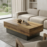 Table basse flottante convertible moderne en bois massif, table centrale en bois épais brun clair pour salon, mobilier de maison