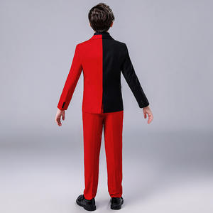 Rojo Negro Contraste Color Hombres Cena Tails Niños Formal <span class=keywords><strong>Tuxido</strong></span> Vestido Trajes Niños Navidad Blazer Set Niños Ropa de boda - Product Image 5